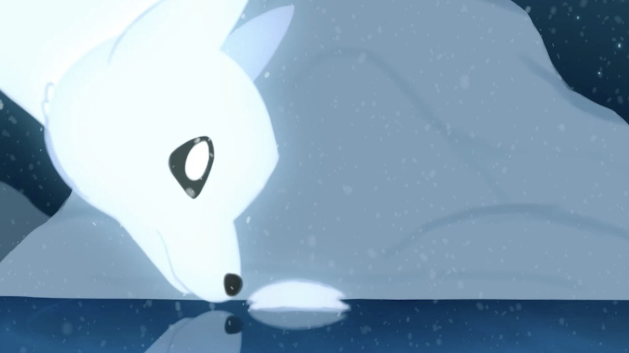 Tulikettu, the white fox of the northern lights, from the animated adaptation